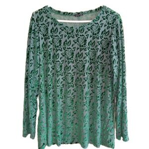 Hannah‎ Velvet Burnout Tunic Top Women's SZ L Vampire Green Whimsigoth Grunge